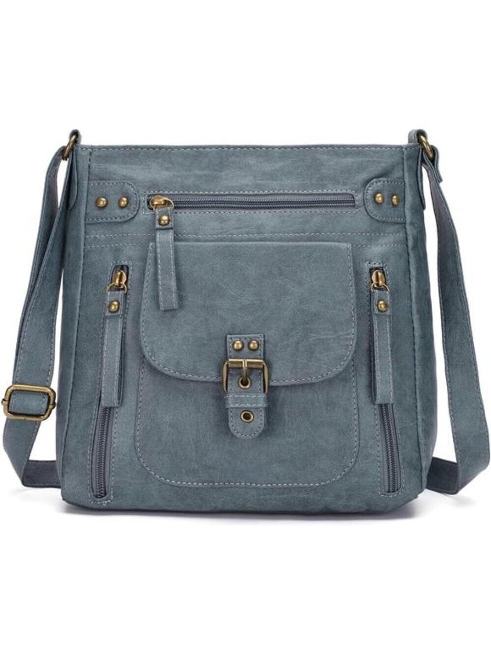 Womens Crossbody Bag PU Leather Multi Pocket Shoulder Purse Adjustable Medium